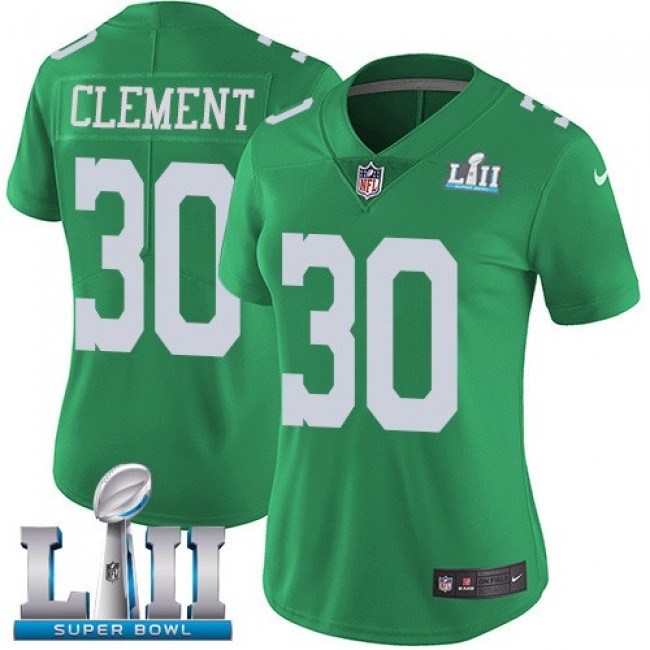 Women's Eagles #30 Corey Clement Green Super Bowl LII Stitched NFL Limited Rush Jersey