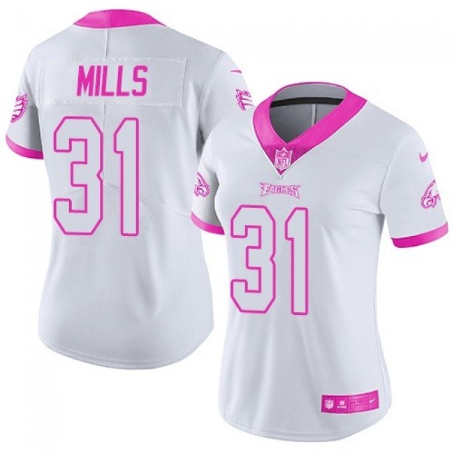 Women's Eagles #31 Jalen Mills White Pink Stitched NFL Limited Rush Jersey