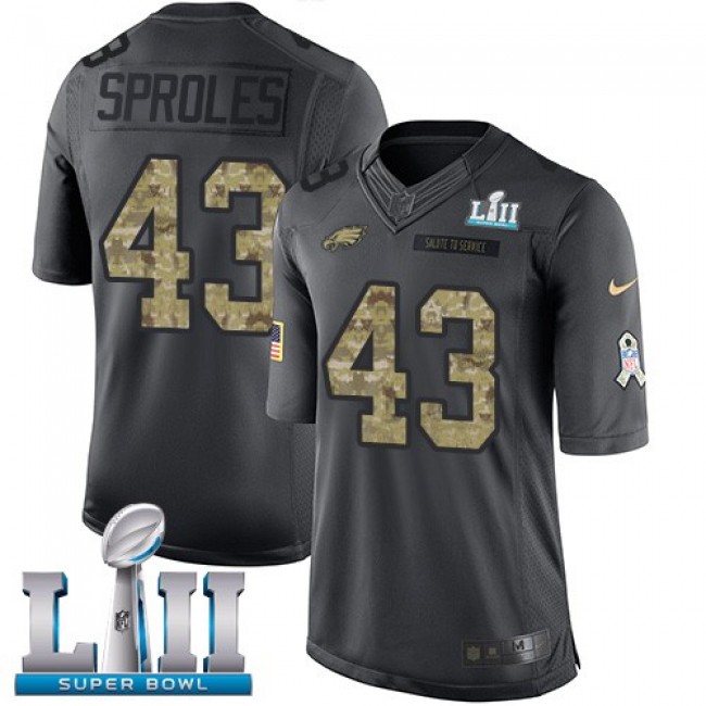 Philadelphia Eagles #43 Darren Sproles Black Super Bowl LII Youth Stitched NFL Limited 2016 Salute to Service Jersey