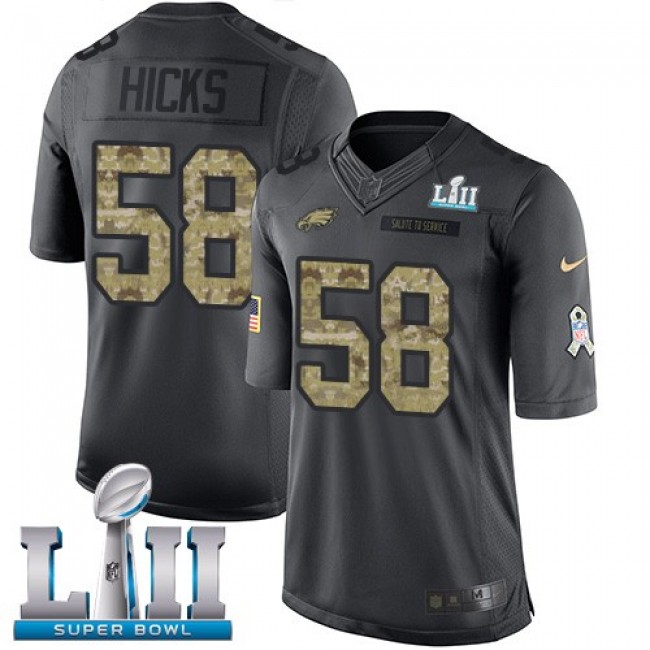 Philadelphia Eagles #58 Jordan Hicks Black Super Bowl LII Youth Stitched NFL Limited 2016 Salute to Service Jersey