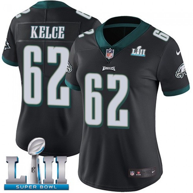 Women's Eagles #62 Jason Kelce Black Alternate Super Bowl LII Stitched NFL Vapor Untouchable Limited Jersey