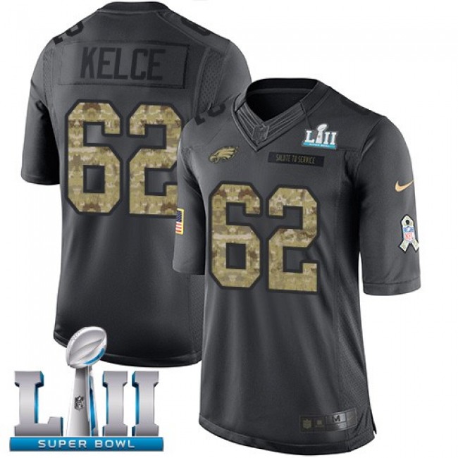 Nike Eagles #62 Jason Kelce Black Super Bowl LII Men's Stitched NFL Limited 2016 Salute To Service Jersey