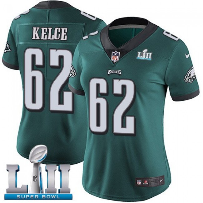 Women's Eagles #62 Jason Kelce Midnight Green Team Color Super Bowl LII Stitched NFL Vapor Untouchable Limited Jersey
