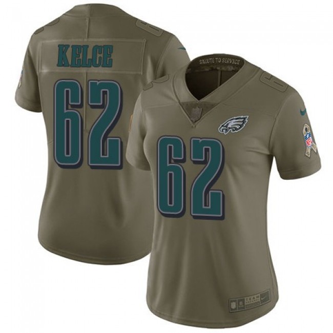 Women's Eagles #62 Jason Kelce Olive Stitched NFL Limited 2017 Salute to Service Jersey