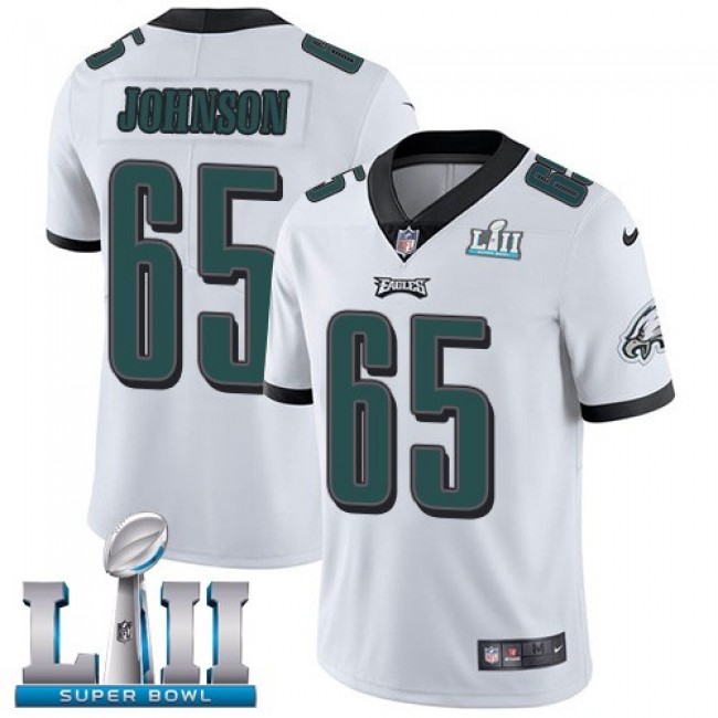 Nike Eagles #65 Lane Johnson White Super Bowl LII Men's Stitched NFL Vapor Untouchable Limited Jersey