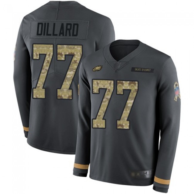 Nike Eagles #77 Andre Dillard Anthracite Salute to Service Men's Stitched NFL Limited Therma Long Sleeve Jersey