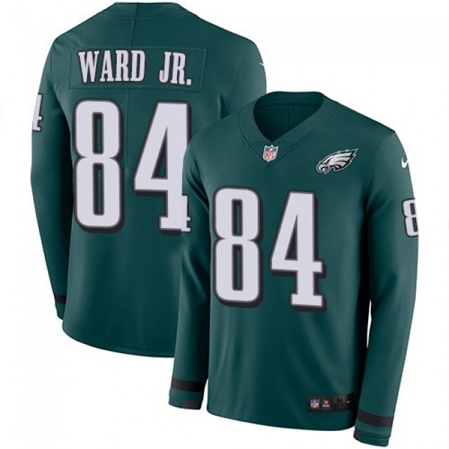 Nike Eagles #84 Greg Ward Jr. Green Team Color Men's Stitched NFL Limited Therma Long Sleeve Jersey