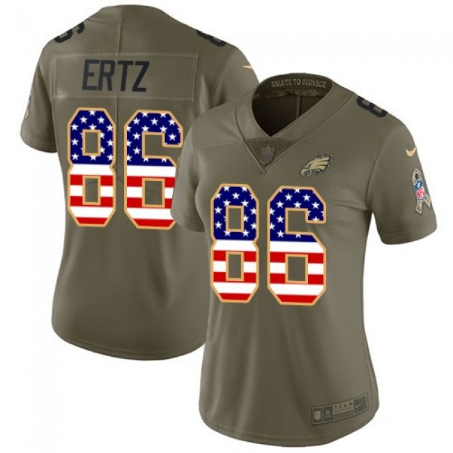 Women's Eagles #86 Zach Ertz Olive USA Flag Stitched NFL Limited 2017 Salute to Service Jersey