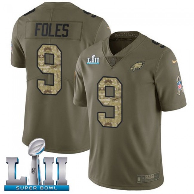 Philadelphia Eagles #9 Nick Foles Olive-Camo Super Bowl LII Youth Stitched NFL Limited 2017 Salute to Service Jersey