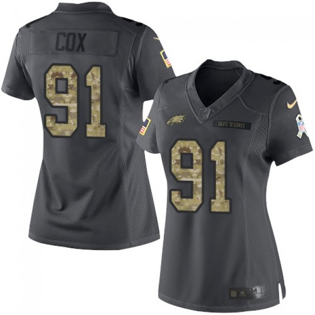 Women's Eagles #91 Fletcher Cox Black Stitched NFL Limited 2016 Salute to Service Jersey