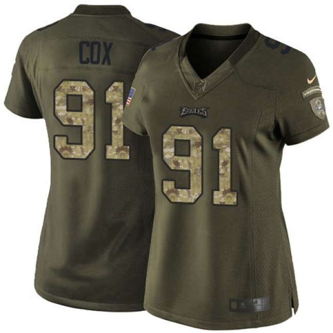 Women's Eagles #91 Fletcher Cox Green Stitched NFL Limited 2015 Salute to Service Jersey