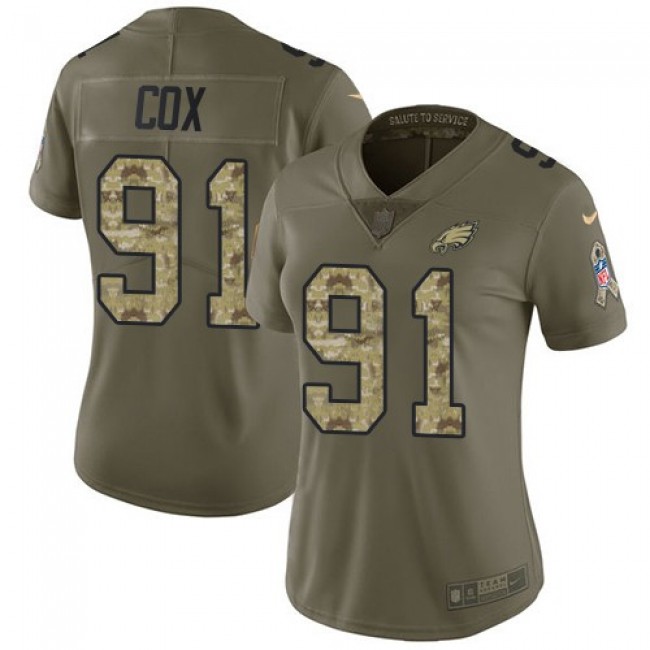 Women's Eagles #91 Fletcher Cox Olive Camo Stitched NFL Limited 2017 Salute to Service Jersey