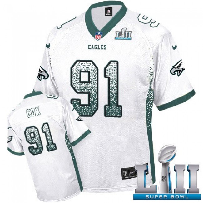 Nike Eagles #91 Fletcher Cox White Super Bowl LII Men's Stitched NFL Elite Drift Fashion Jersey