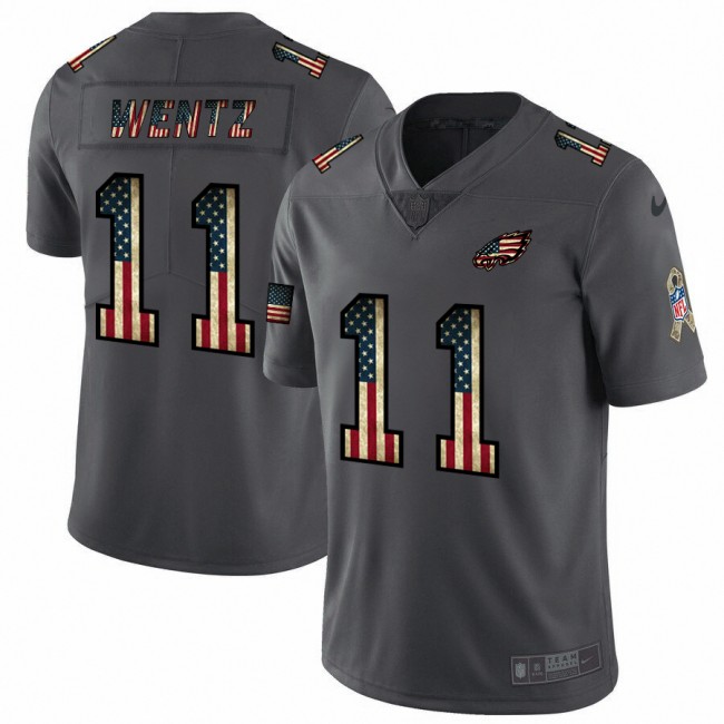 Philadelphia Eagles #11 Carson Wentz Nike 2018 Salute to Service Retro USA Flag Limited NFL Jersey