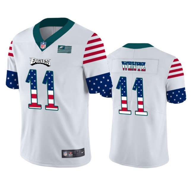 Philadelphia Eagles #11 Carson Wentz White Men's Nike Team Logo USA Flag Vapor Untouchable Limited NFL Jersey