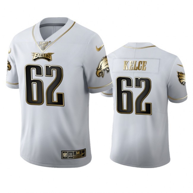 Philadelphia Eagles #62 Jason Kelce Men's Nike White Golden Edition Vapor Limited NFL 100 Jersey