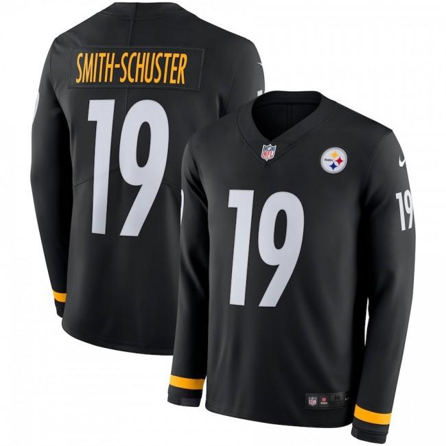 Men's Steelers #19 JuJu Smith-Schuster Black Team Color Men's Stitched NFL Limited Therma Long Sleeve Jersey