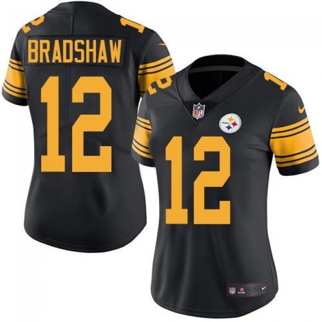 Women's Steelers #12 Terry Bradshaw Black Stitched NFL Limited Rush Jersey