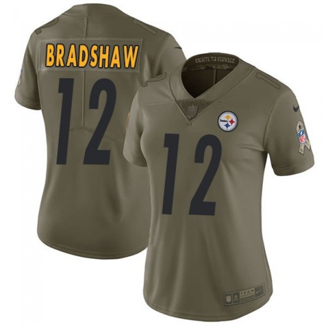 Women's Steelers #12 Terry Bradshaw Olive Stitched NFL Limited 2017 Salute to Service Jersey
