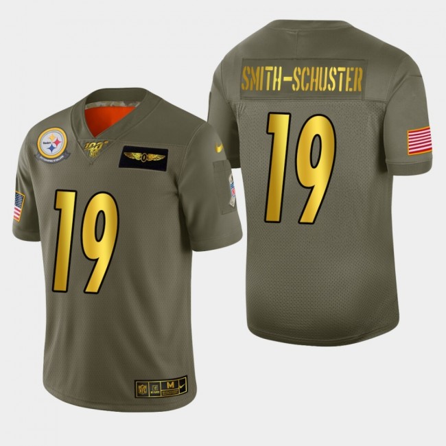 Nike Steelers #19 JuJu Smith-Schuster Men's Olive Gold 2019 Salute to Service NFL 100 Limited Jersey
