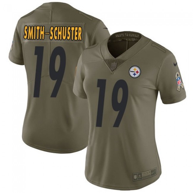 Women's Steelers #19 JuJu Smith-Schuster Olive Stitched NFL Limited 2017 Salute to Service Jersey