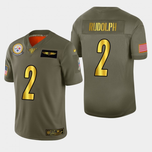 Nike Steelers #2 Mason Rudolph Men's Olive Gold 2019 Salute to Service NFL 100 Limited Jersey