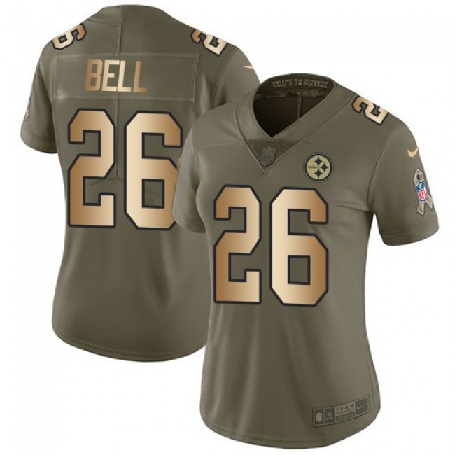Women's Steelers #26 Le'Veon Bell Olive Gold Stitched NFL Limited 2017 Salute to Service Jersey