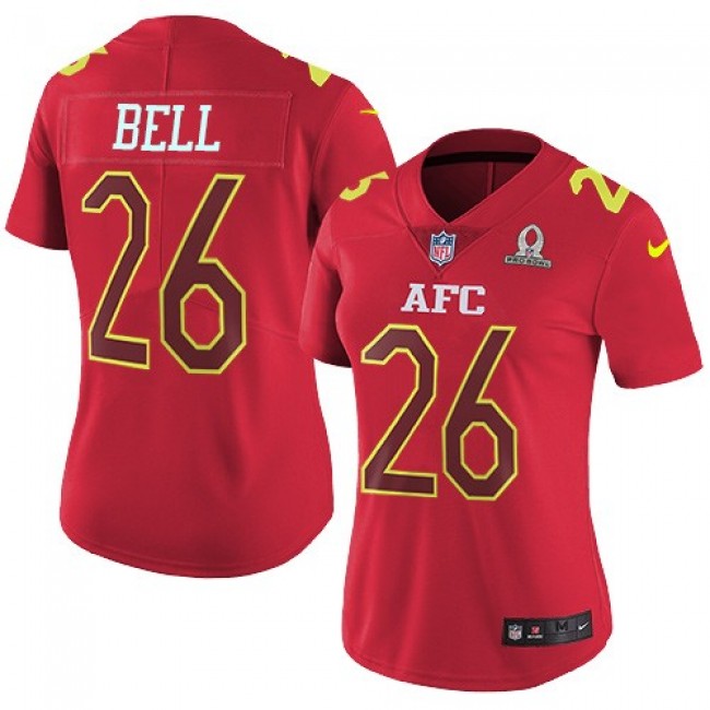 Women's Steelers #26 Le'Veon Bell Red Stitched NFL Limited AFC 2017 Pro Bowl Jersey