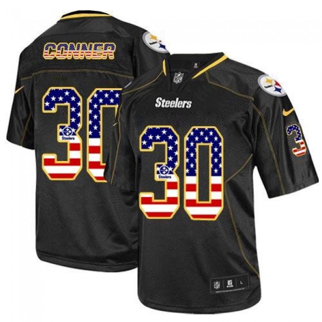 Nike Steelers #30 James Conner Black Men's Stitched NFL Elite USA Flag Fashion Jersey