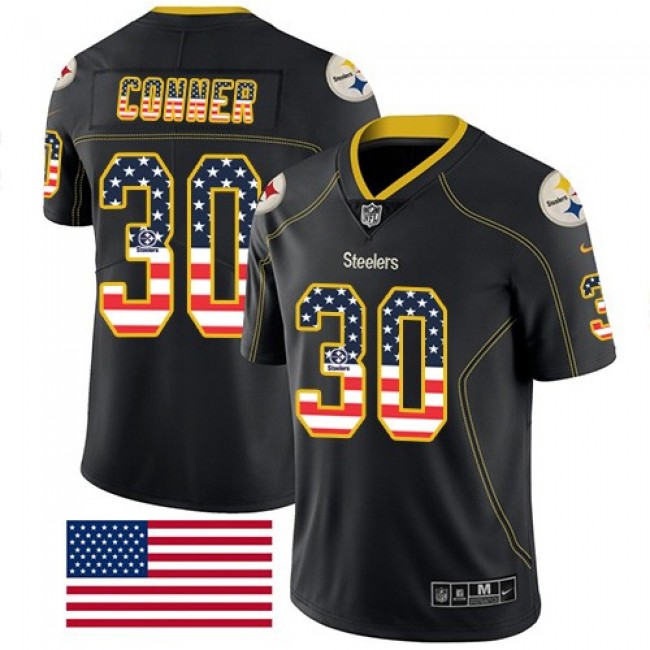 Nike Steelers #30 James Conner Black Men's Stitched NFL Limited Rush USA Flag Jersey