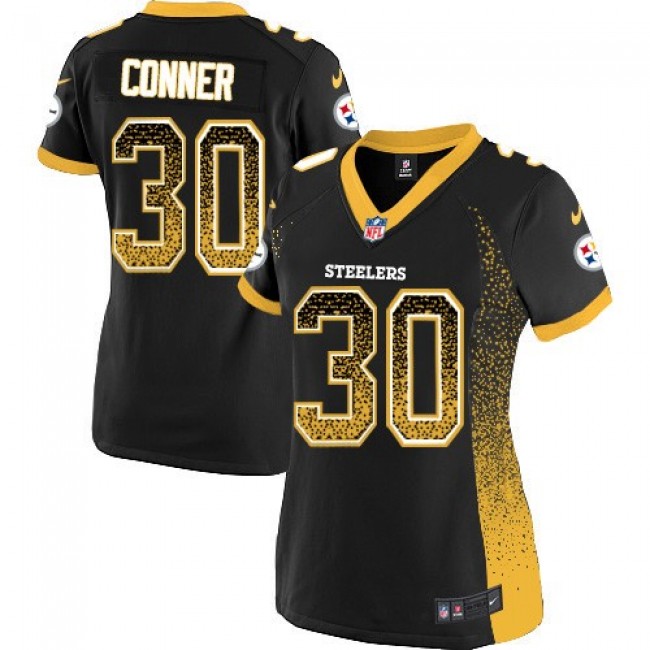 Women's Steelers #30 James Conner Black Team Color Stitched NFL Elite Drift Jersey