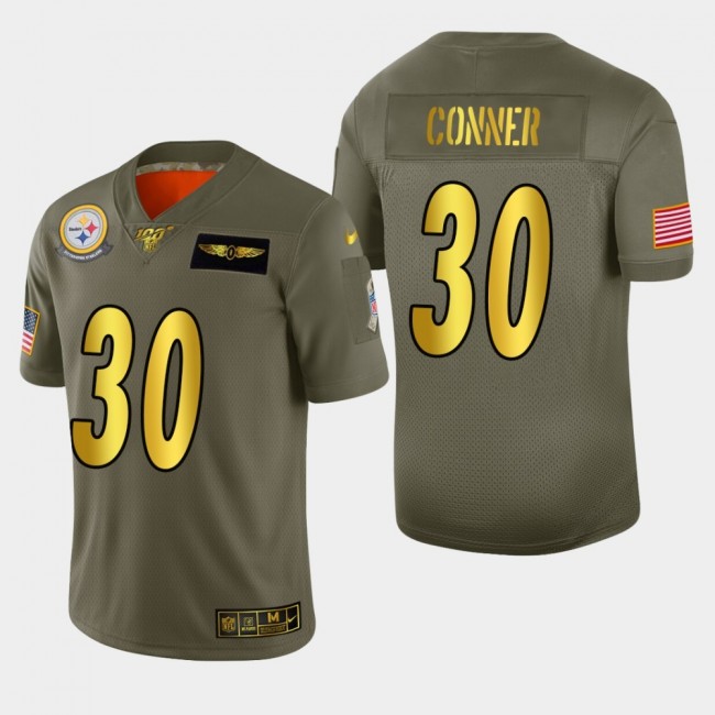 Nike Steelers #30 James Conner Men's Olive Gold 2019 Salute to Service NFL 100 Limited Jersey