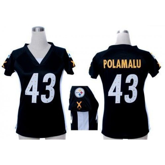 Women's Steelers #43 Troy Polamalu Black Team Color Draft Him Name Number Top Stitched NFL Elite Jersey
