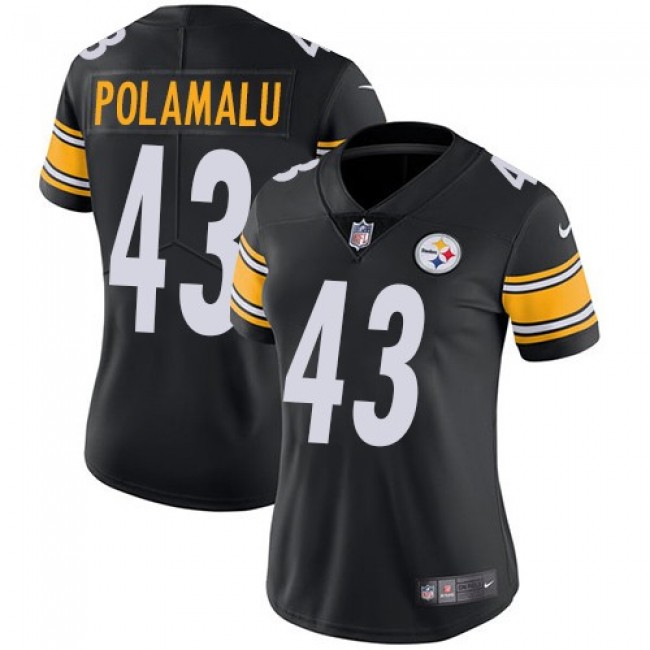 Women's Steelers #43 Troy Polamalu Black Team Color Stitched NFL Vapor Untouchable Limited Jersey