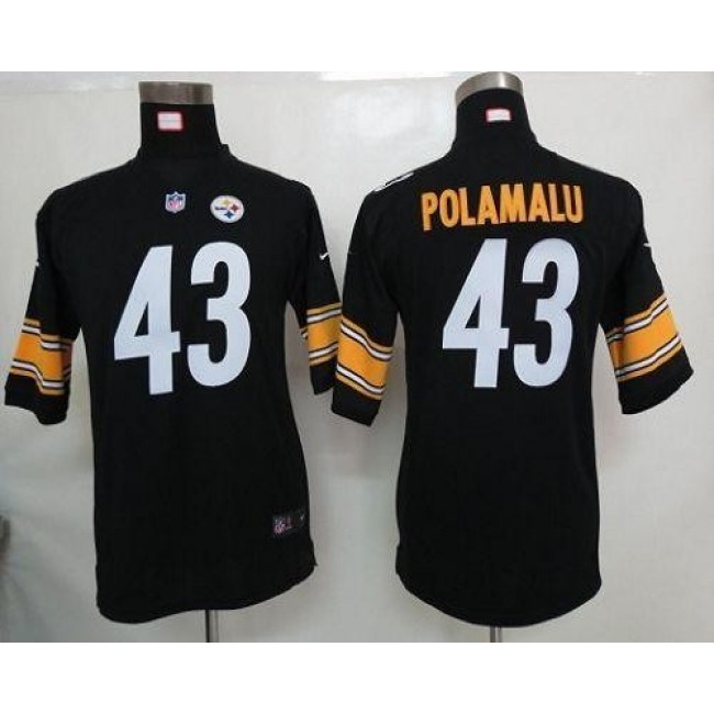 Pittsburgh Steelers #43 Troy Polamalu Black Team Color Youth Stitched NFL Elite Jersey