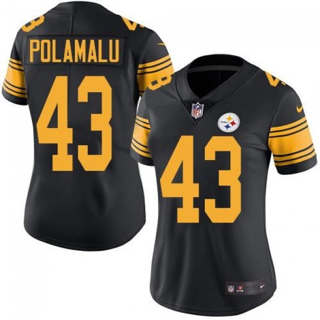 Women's Steelers #43 Troy Polamalu Black Stitched NFL Limited Rush Jersey