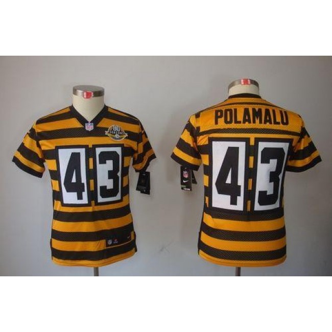 Pittsburgh Steelers #43 Troy Polamalu Black-Yellow Alternate Youth Stitched NFL Limited Jersey