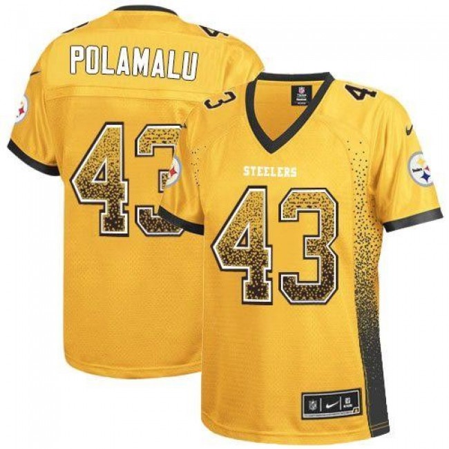 Women's Steelers #43 Troy Polamalu Gold Stitched NFL Elite Drift Jersey