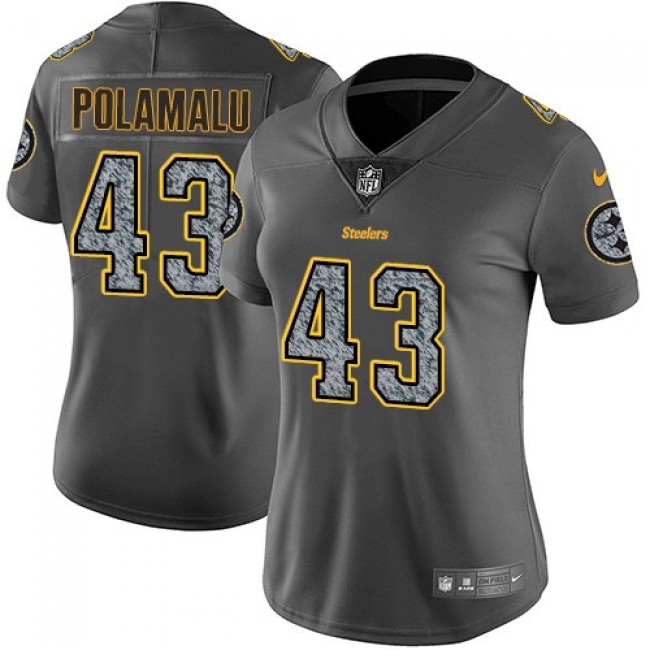 Women's Steelers #43 Troy Polamalu Gray Static Stitched NFL Vapor Untouchable Limited Jersey
