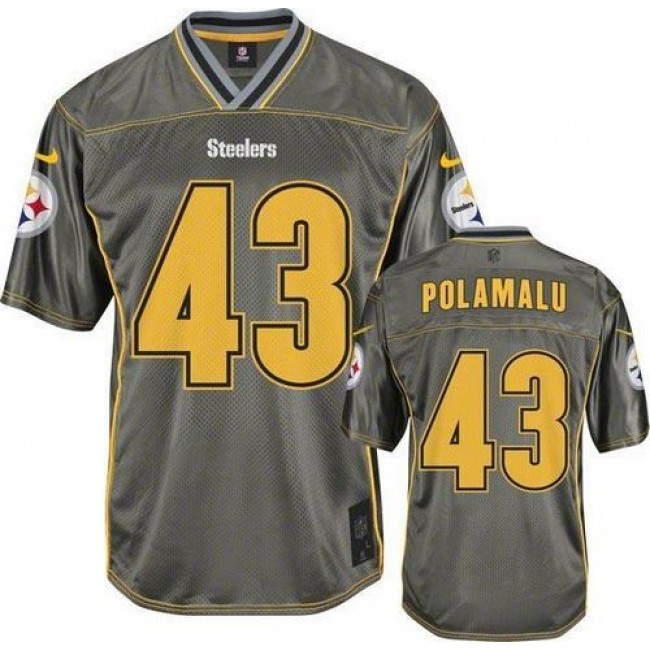 Pittsburgh Steelers #43 Troy Polamalu Grey Youth Stitched NFL Elite Vapor Jersey