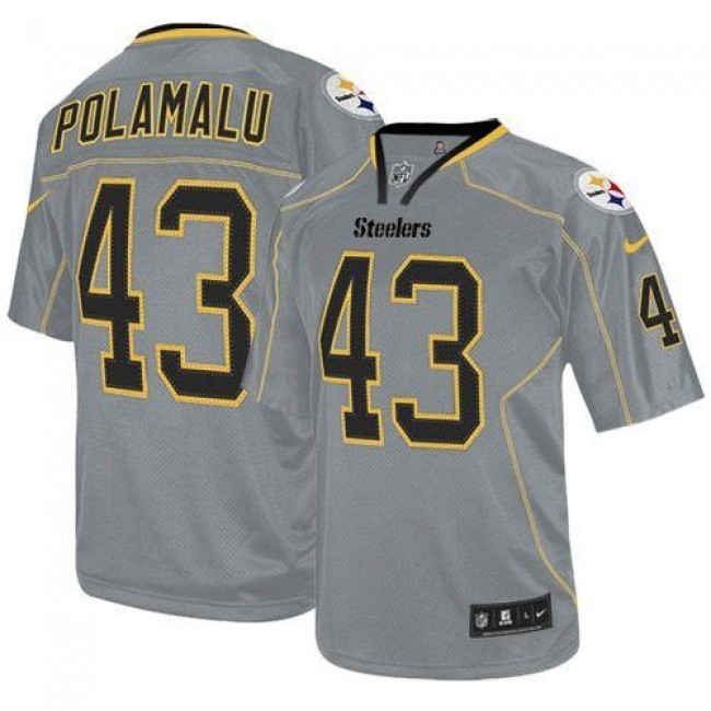 Pittsburgh Steelers #43 Troy Polamalu Lights Out Grey Youth Stitched NFL Elite Jersey