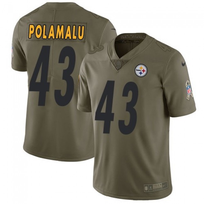 Nike Steelers #43 Troy Polamalu Olive Men's Stitched NFL Limited 2017 Salute to Service Jersey