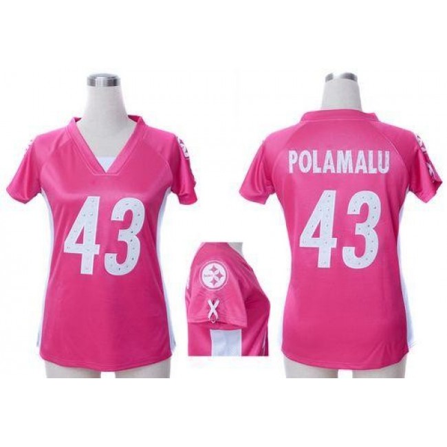Women's Steelers #43 Troy Polamalu Pink Draft Him Name Number Top Stitched NFL Elite Jersey