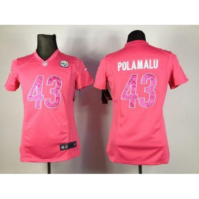 Women's Steelers #43 Troy Polamalu Pink Sweetheart Stitched NFL Elite Jersey