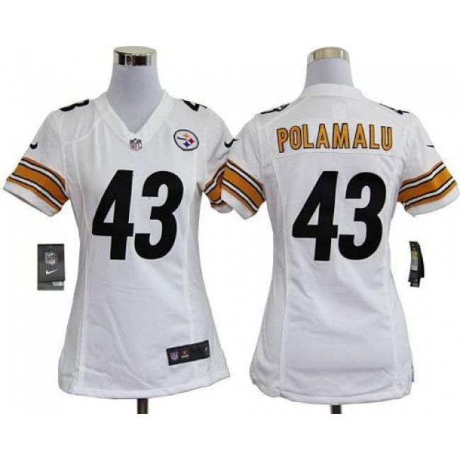 Women's Steelers #43 Troy Polamalu White Stitched NFL Elite Jersey
