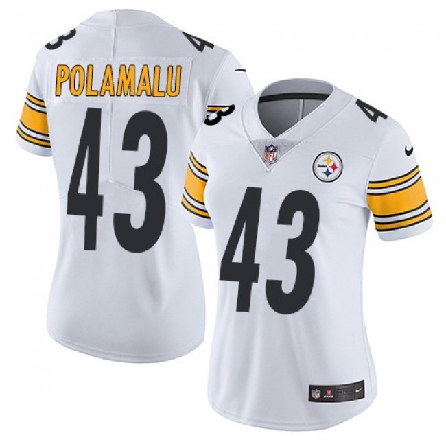 Women's Steelers #43 Troy Polamalu White Stitched NFL Vapor Untouchable Limited Jersey