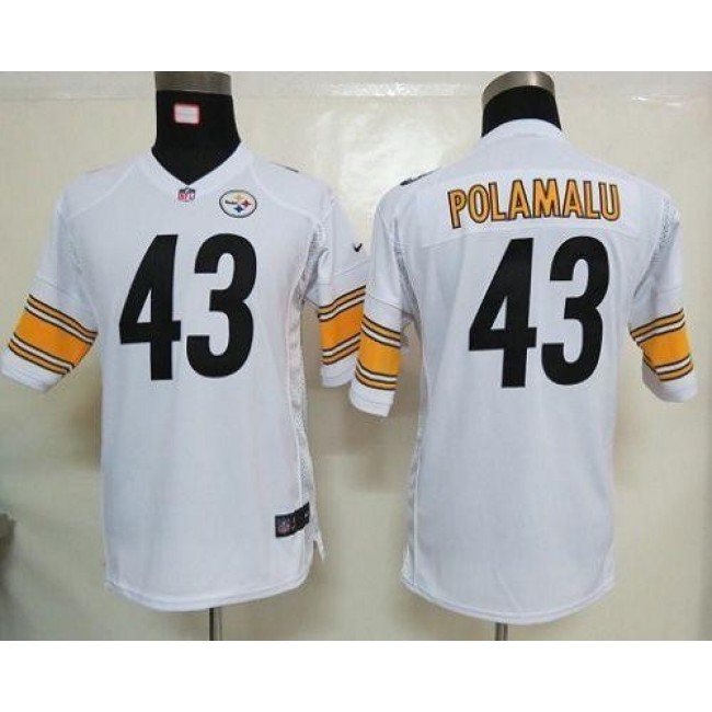 Pittsburgh Steelers #43 Troy Polamalu White Youth Stitched NFL Elite Jersey
