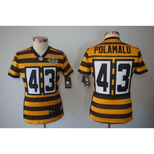 Women's Steelers #43 Troy Polamalu Yellow Black Alternate Stitched NFL Limited Jersey