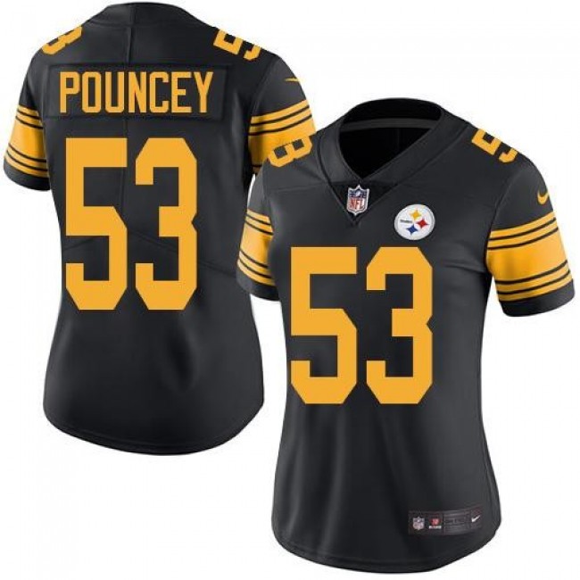 Women's Steelers #53 Maurkice Pouncey Black Stitched NFL Limited Rush Jersey