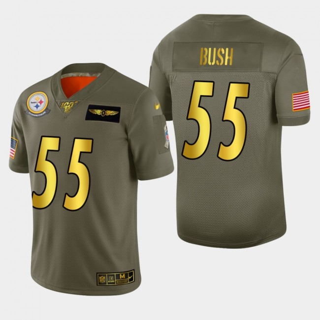 Nike Steelers #55 Devin Bush Men's Olive Gold 2019 Salute to Service NFL 100 Limited Jersey